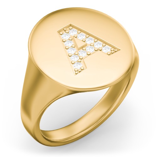 Pavé Initial Signet Ring - A