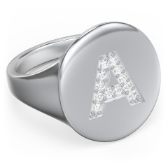 Pavé Initial Signet Ring - A – 10K Yellow Gold with White Premium Zirconia