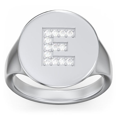 Pavé Initial Signet Ring - E – Sterling Silver with White Premium Zirconia
