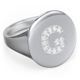 Pavé Initial Signet Ring - G in 925 Sterling Silver with White Premium Zirconia