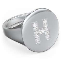 Pavé Initial Signet Ring - H in 925 Sterling Silver with White Premium Zirconia