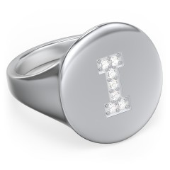 Pavé Initial Signet Ring - I – Sterling Silver with White Premium Zirconia