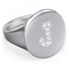 Pavé Initial Signet Ring - J – Sterling Silver with White Premium Zirconia
