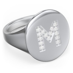 Pavé Initial Signet Ring - M – Sterling Silver with White Premium Zirconia