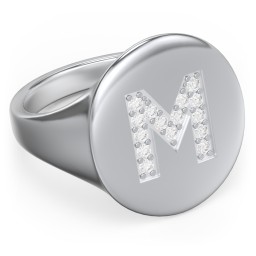 Pavé Initial Signet Ring - M in 925 Sterling Silver with White Premium Zirconia