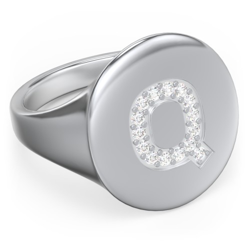 Pavé Initial Signet Ring - Q – Sterling Silver with White Premium Zirconia