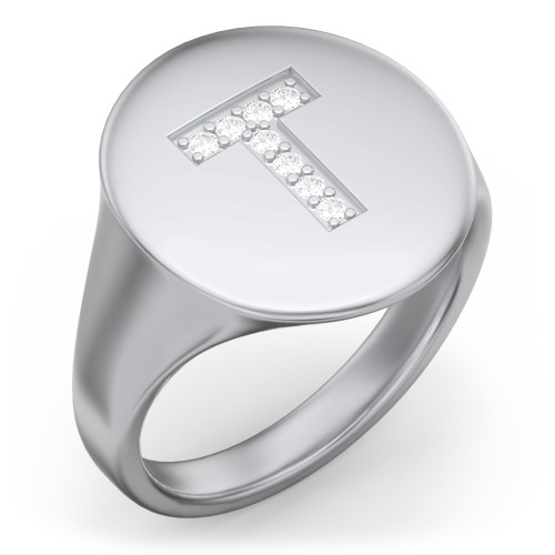 Pavé Initial Signet Ring - T