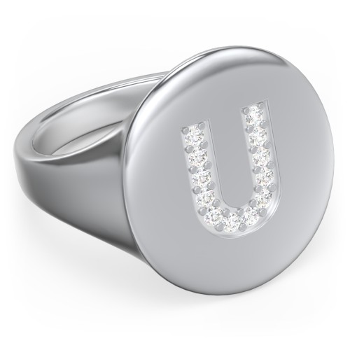 Pavé Initial Signet Ring - U – Sterling Silver with White Premium Zirconia