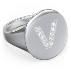 Pavé Initial Signet Ring - V – Sterling Silver with White Premium Zirconia