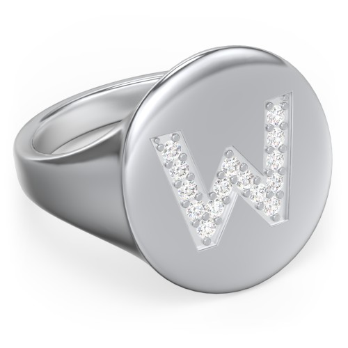 Pavé Initial Signet Ring - W – Sterling Silver with White Premium Zirconia