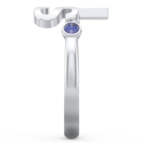Double Initial Open Cuff Ring with Birthstones