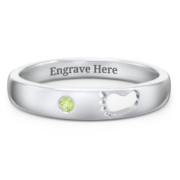 Baby Footprint Cutout Band with Birthstone