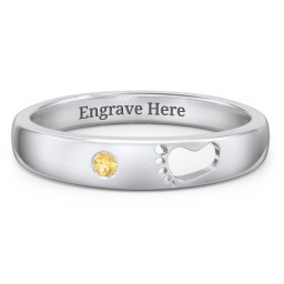 Baby Footprint Cutout Band with Birthstone