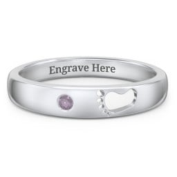 Baby Footprint Cutout Band with Birthstone
