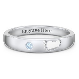 Baby Footprint Cutout Band with Birthstone