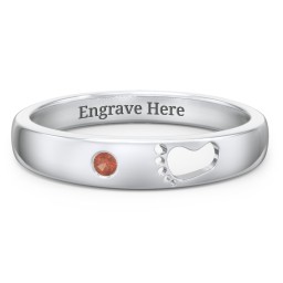 Baby Footprint Cutout Band with Birthstone in 925 Sterling Silver