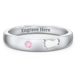Baby Footprint Cutout Band with Birthstone in 925 Sterling Silver with Pink Tourmaline