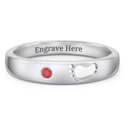 Baby Footprint Cutout Band with Birthstone