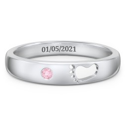Baby Footprint Cutout Band with Birthstone in 925 Sterling Silver with Pink Tourmaline
