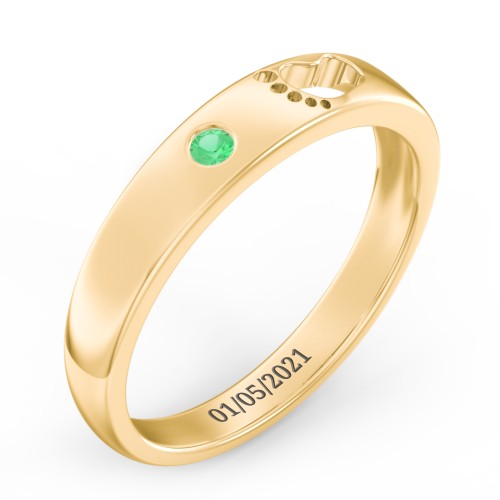 Baby Footprint Cutout Band with Birthstone – 10K Yellow Gold with Emerald