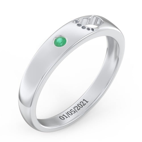 Baby Footprint Cutout Band with Birthstone