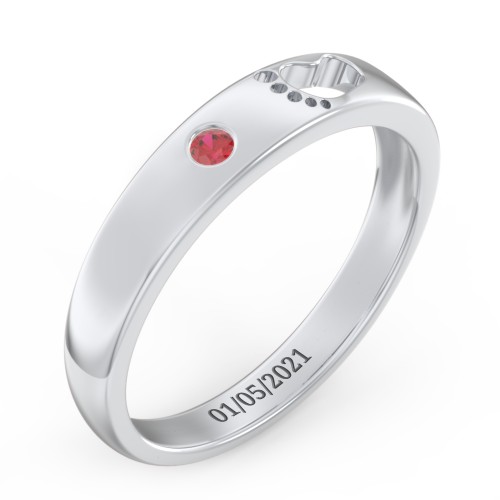 Baby Footprint Cutout Band with Birthstone