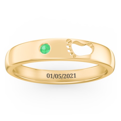 Baby Footprint Cutout Band with Birthstone – 10K Yellow Gold with Emerald