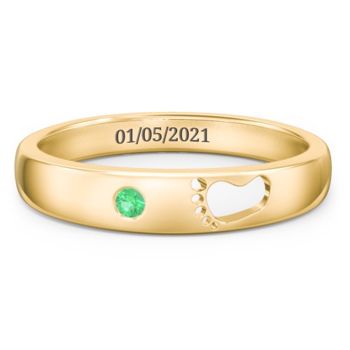 Baby Footprint Cutout Band with Birthstone – 10K Yellow Gold with Emerald