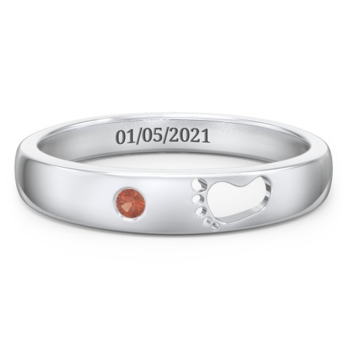 Baby Footprint Cutout Band with Birthstone