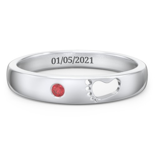 Baby Footprint Cutout Band with Birthstone