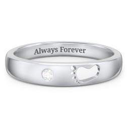 Baby Footprint Cutout Band with Birthstone in 925 Sterling Silver with Diamond