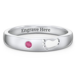 Baby Footprint Cutout Band with Birthstone in 925 Sterling Silver with Ruby