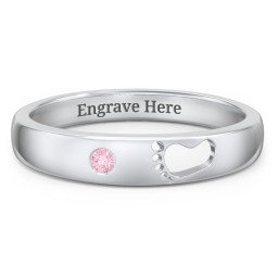 Baby Footprint Cutout Band with Birthstone in 925 Sterling Silver with Pink Tourmaline