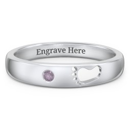 Baby Footprint Cutout Band with Birthstone in 925 Sterling Silver with Alexandrite