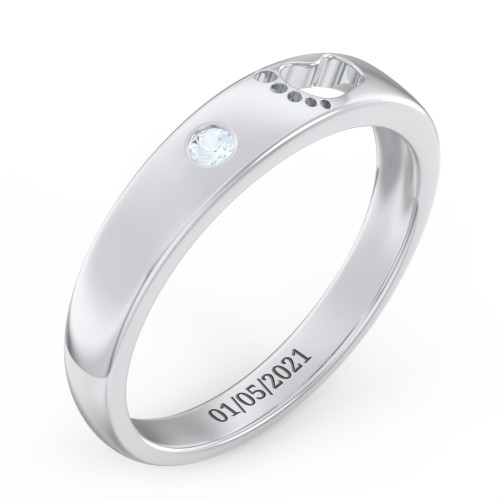 Baby Footprint Cutout Band with Birthstone – Sterling Silver with Aquamarine