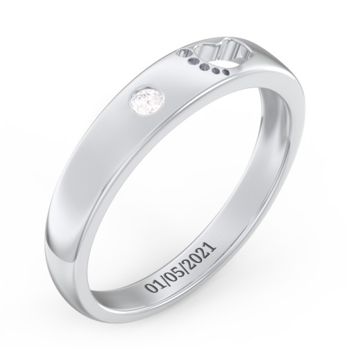Baby Footprint Cutout Band with Birthstone – Sterling Silver with Diamond