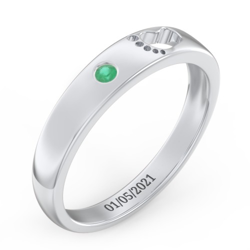 Baby Footprint Cutout Band with Birthstone – Sterling Silver with Emerald