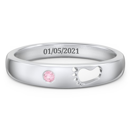 Baby Footprint Cutout Band with Birthstone – Sterling Silver with Pink Tourmaline