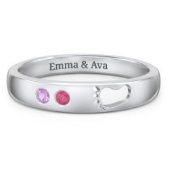 Baby Footprint Cutout Band with 2 Birthstones