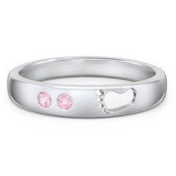 Baby Footprint Cutout Band with 2 Birthstones