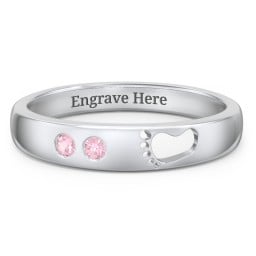 Baby Footprint Cutout Band with 2 Birthstones