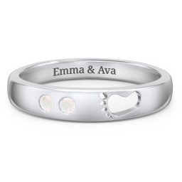 Baby Footprint Cutout Band with 2 Birthstones