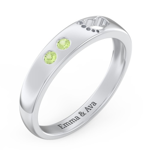 Baby Footprint Cutout Band with 2 Birthstones
