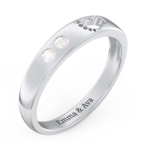 Baby Footprint Cutout Band with 2 Birthstones