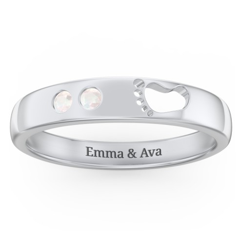 Baby Footprint Cutout Band with 2 Birthstones