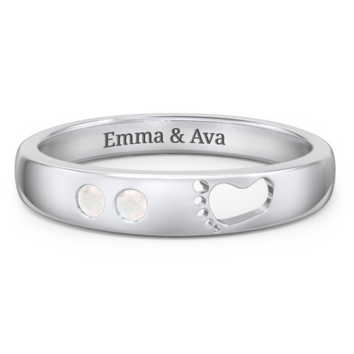 Baby Footprint Cutout Band with 2 Birthstones