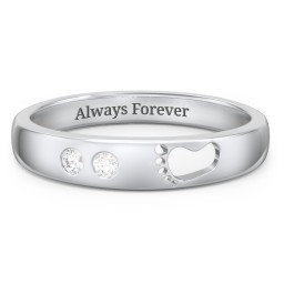 Baby Footprint Cutout Band with 2 Birthstones in 925 Sterling Silver with Diamond
