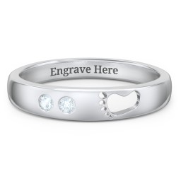 Baby Footprint Cutout Band with 2 Birthstones in 925 Sterling Silver with Aquamarine