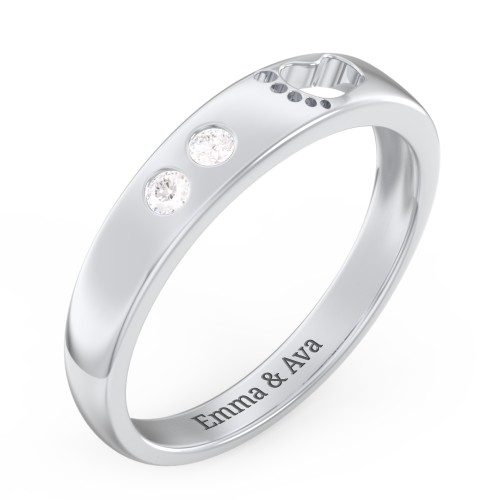 Baby Footprint Cutout Band with 2 Birthstones – Sterling Silver with Diamond