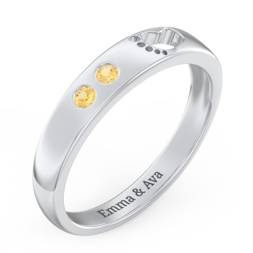 Baby Footprint Cutout Band with 2 Birthstones – Sterling Silver with Citrine